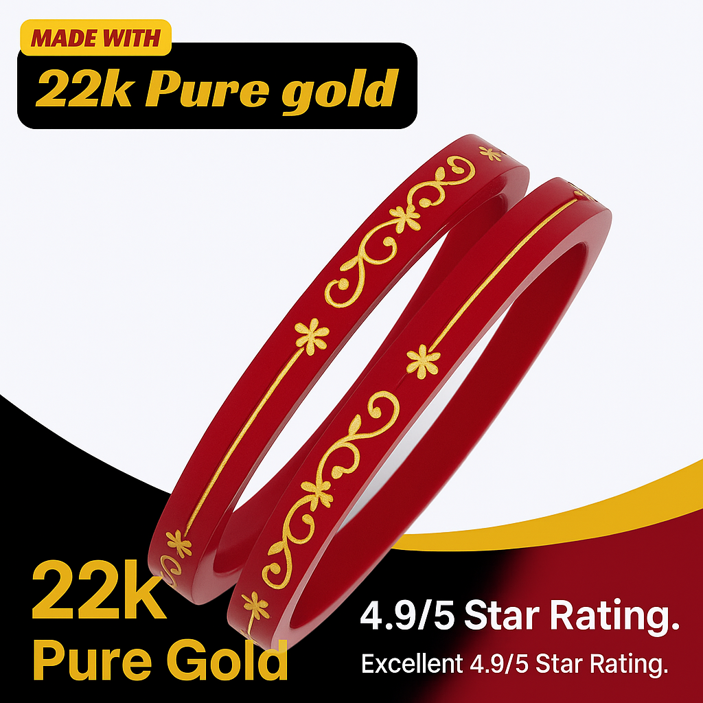 22kt (916) Yellow Gold Handmade Pola Bangles/Chooda/Churas for Women with Purity Certificate
