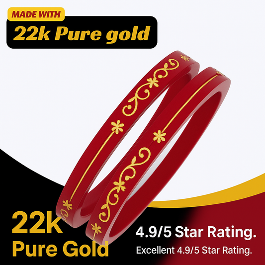 22kt (916) Yellow Gold Handmade Pola Bangles/Chooda/Churas for Women with Purity Certificate