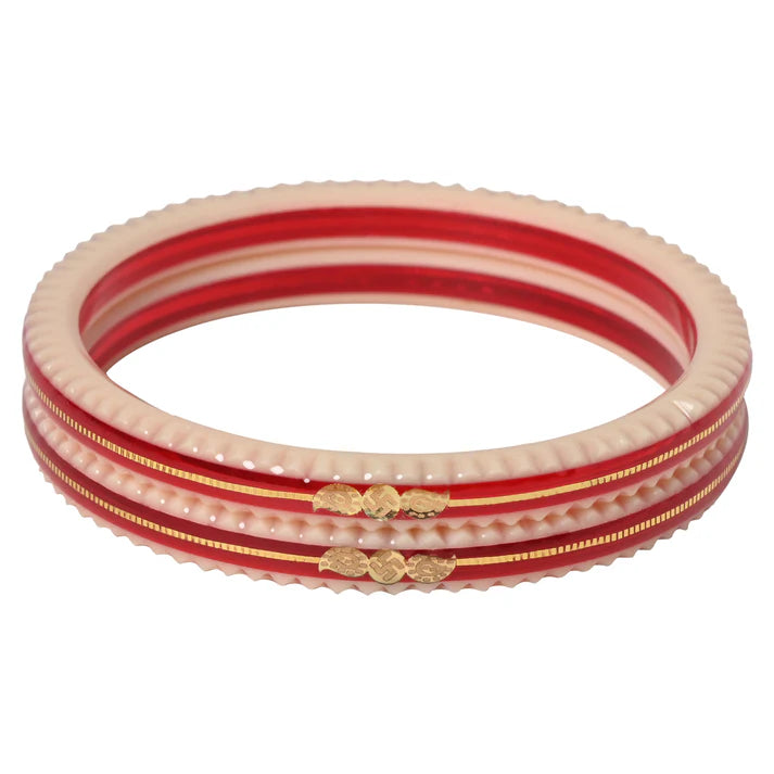 22kt (916) Yellow Gold Handmade Pola Bangles / Daily Wear Chuda for Women with Purity (Set of 2pcs & 4pcs) Red+White