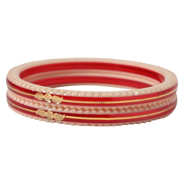 22kt (916) Yellow Gold Handmade Pola Bangles / Daily Wear Chuda for Women with Purity (Set of 2pcs & 4pcs) Red+White