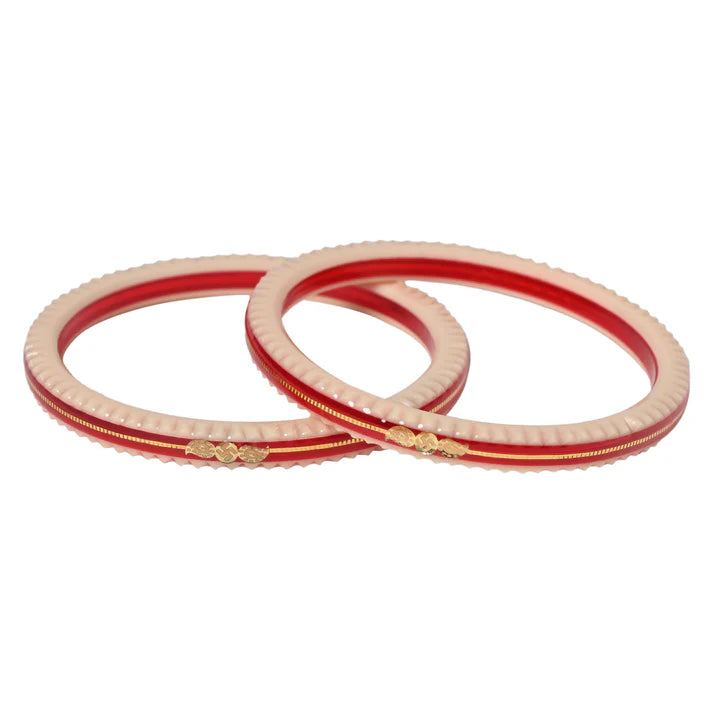 22kt (916) Yellow Gold Handmade Pola Bangles / Daily Wear Chuda for Women with Purity (Set of 2pcs & 4pcs) Red+White