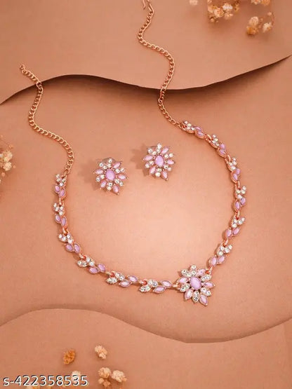 Exclusive Brass Rose Gold Plated Jewel Set With 1 Pair Of Earring